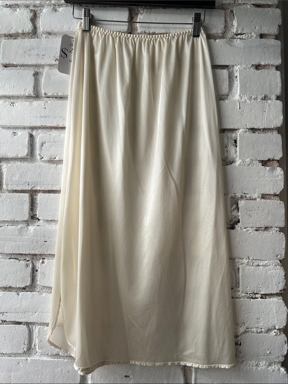 Vintage Cream Maxi Slip Skirt midi length satin slip skirt